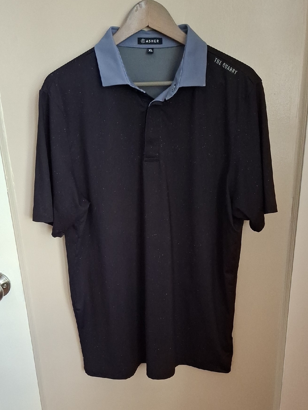 Asher The Quarry Men’s Black Polo with Gray Collar_1